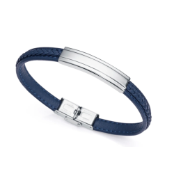 Pulsera de cuero azul marino con acero  inoxidable plateado