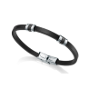 Pulsera de Hombre  Oro Blanco de acero  con Ip negro y piel negra