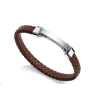 Pulsera de hombre Oro Blanco de  acero y cuero marrón trenzado